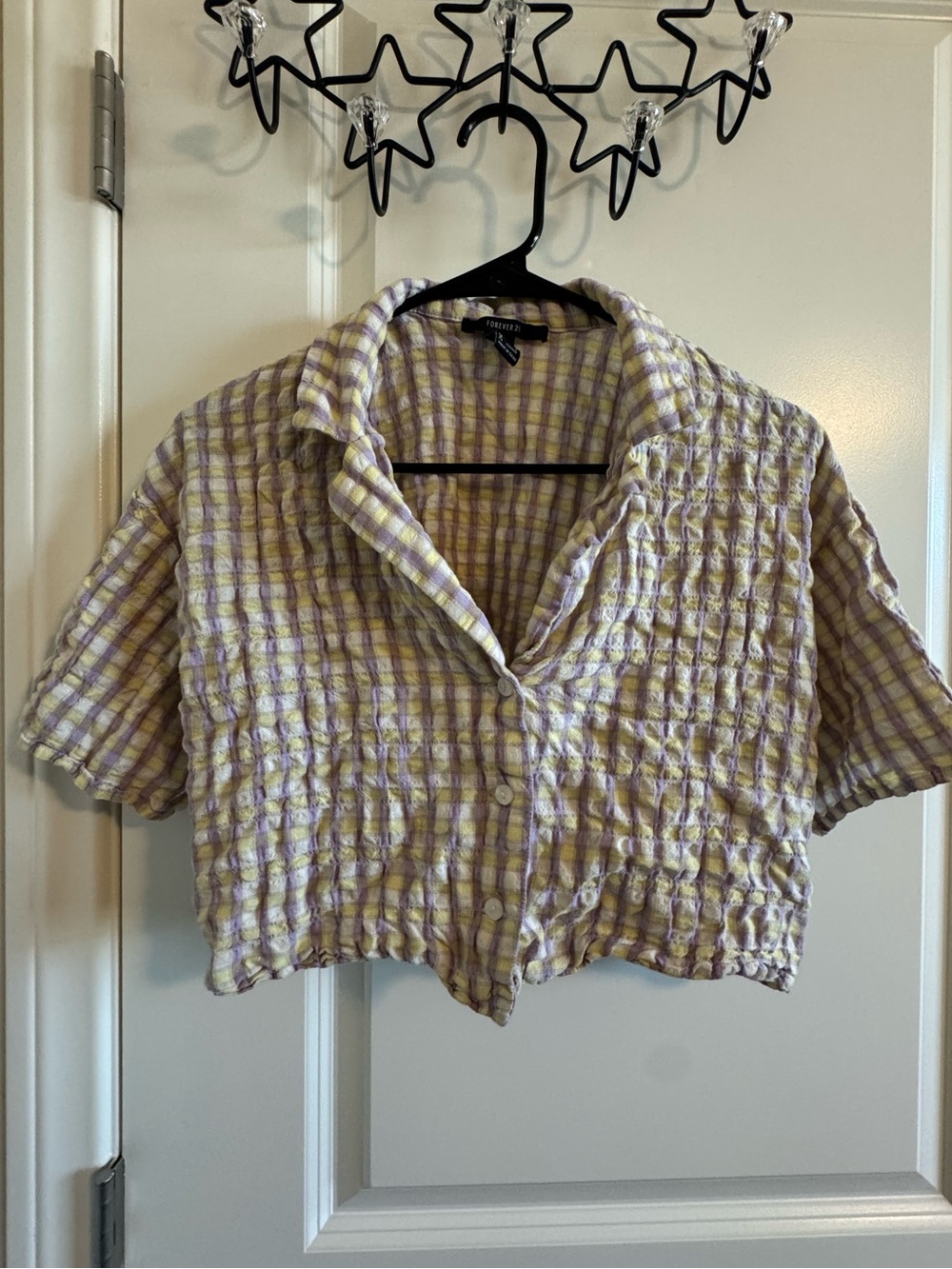 Forever 21 Lavender & Butter Yellow Cropped Button-Up Top